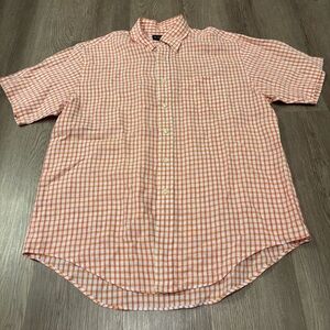 Brooks‎ Brothers 100% Irish Linen Button Up SS Men’s Large Pink/Orange Check